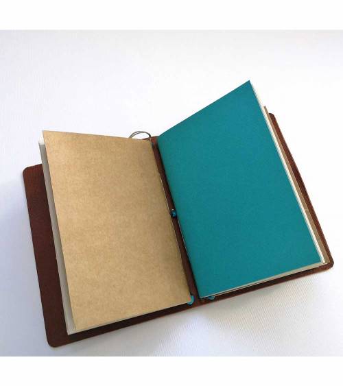cuaderno de viaje midori piel azul grullas cuadernillo central azul