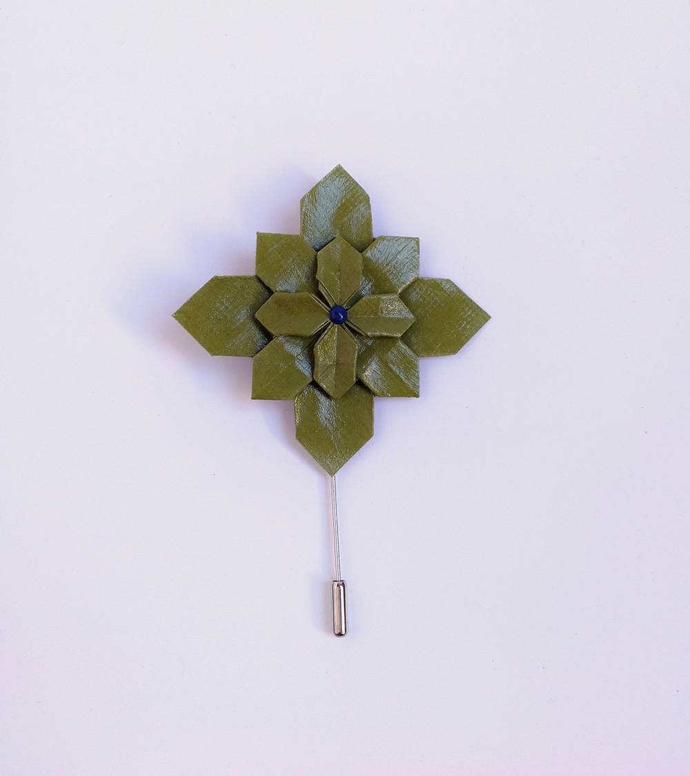 alfiler flor origami hydrangea verde oliva